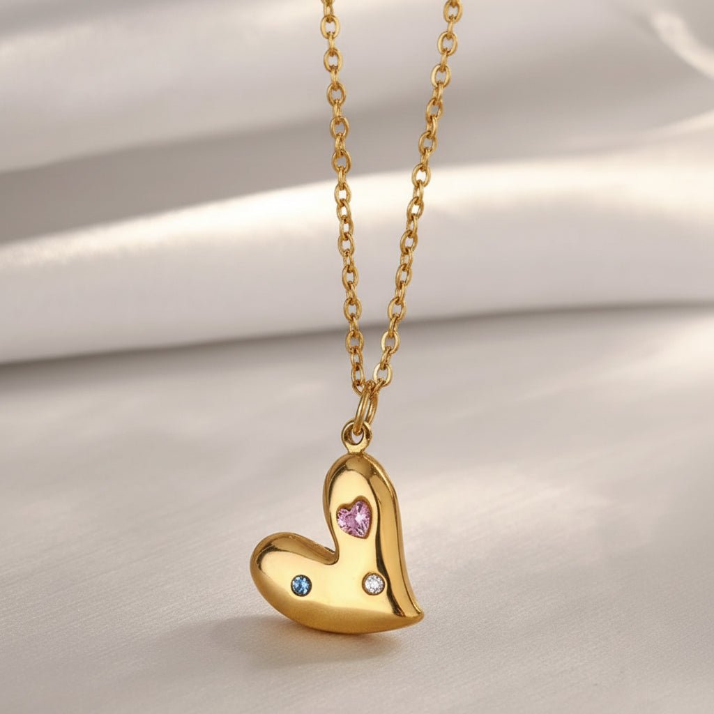 DressAtR 18K Gold Plated Stainless Steel PVD Coated Heart Shape Earrings, Necklace Set - DressAtR LLC