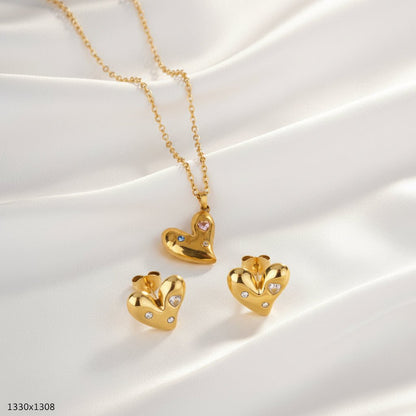 DressAtR 18K Gold Plated Stainless Steel PVD Coated Heart Shape Earrings, Necklace Set - DressAtR LLC