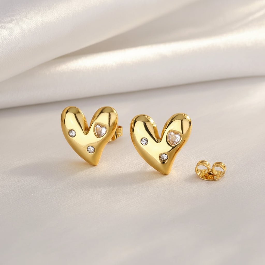 DressAtR 18K Gold Plated Stainless Steel PVD Coated Heart Shape Earrings, Necklace Set - DressAtR LLC