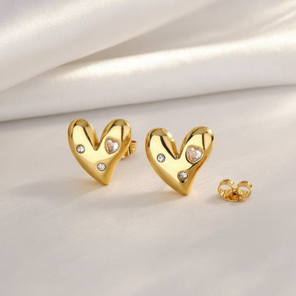 DressAtR 18K Gold Plated Stainless Steel PVD Coated Heart Shape Earrings, Necklace Set - DressAtR LLC
