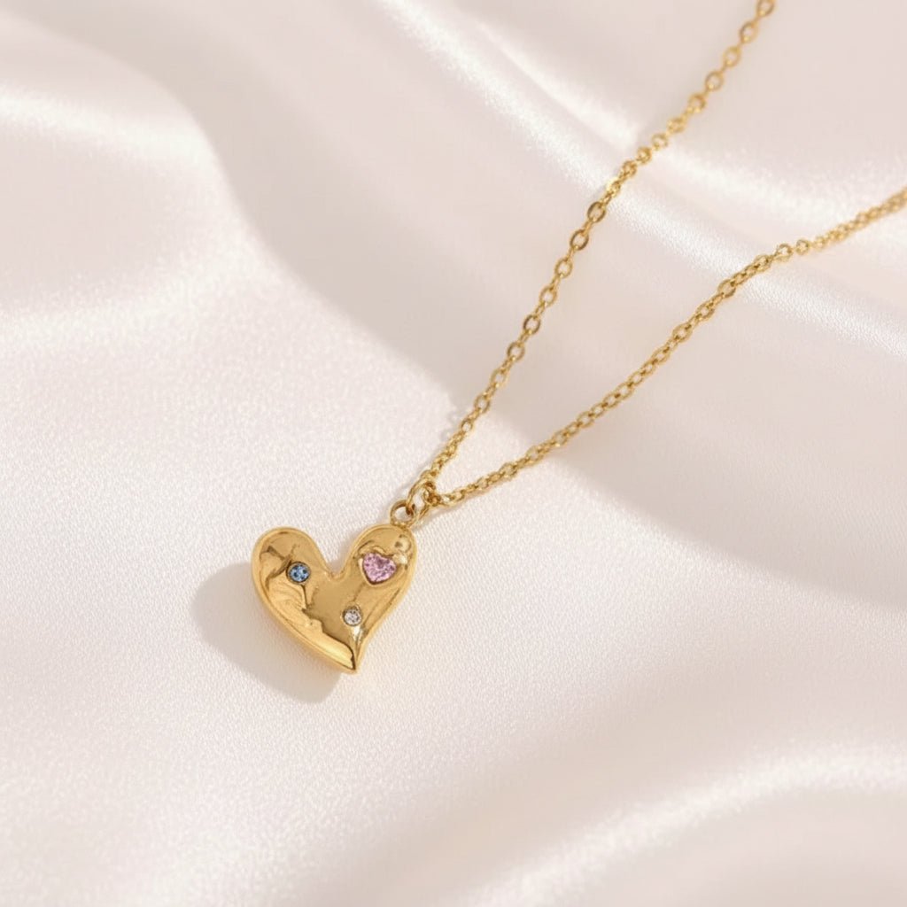 DressAtR 18K Gold Plated Stainless Steel PVD Coated Heart Shape Earrings, Necklace Set - DressAtR LLC