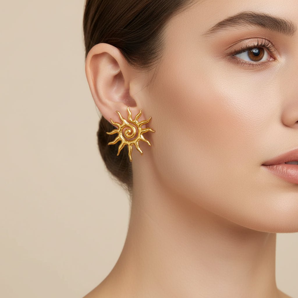 DressAtR 18K Gold Plated Stainless Steel Sun Shine Ear Studs - DressAtR LLC