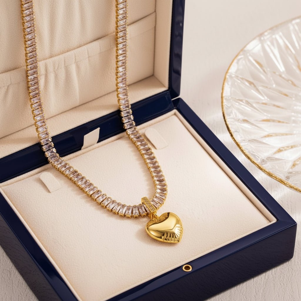 DressAtR 18K Gold Plated Zircon With Heart Pendant Necklace - DressAtR LLC