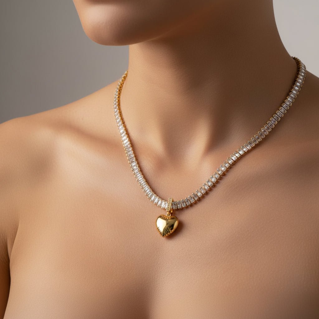 DressAtR 18K Gold Plated Zircon With Heart Pendant Necklace - DressAtR LLC