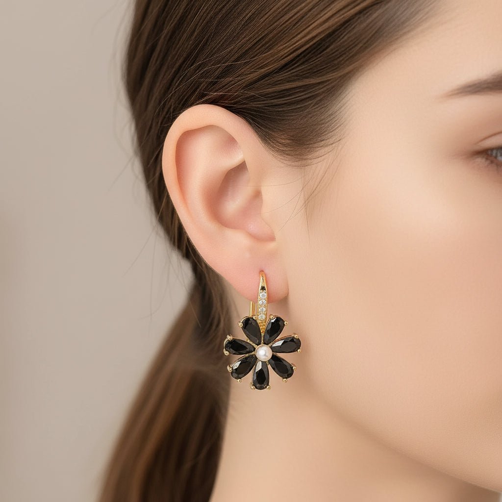 DressAtR Black and White Zircon With Pearl Fashion Earring - DressAtR LLC