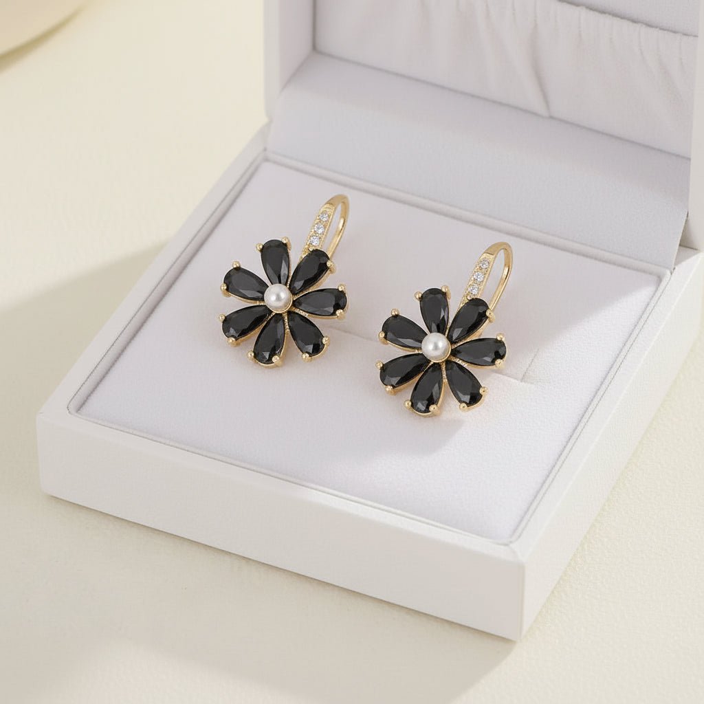 DressAtR Black and White Zircon With Pearl Fashion Earring - DressAtR LLC