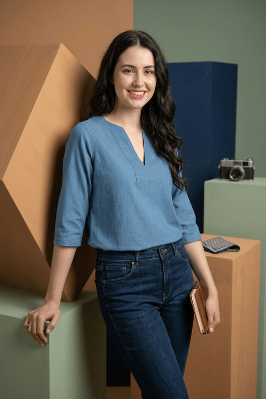DressAtR Denim Blue Poise Blouse - DressAtR LLC