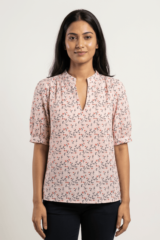DressAtR Flower Split Neck Top - DressAtR LLC