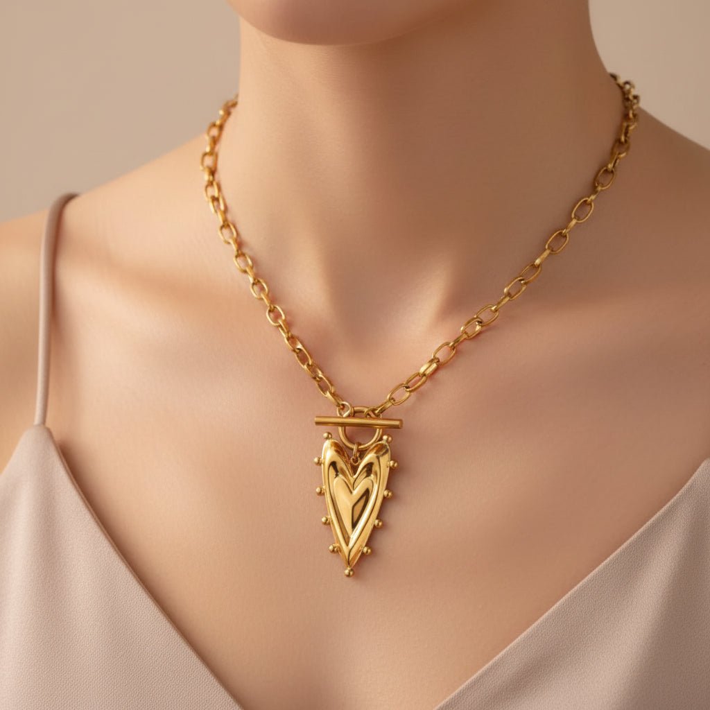 DressAtR Gold Plated Stainless Steel Water Proof Non Tarnish Heart Necklace - DressAtR LLC
