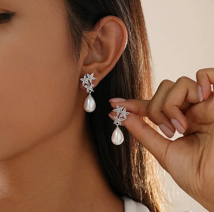 DressAtR Zircon Pearl Flower Earring - DressAtR LLC