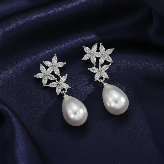 DressAtR Zircon Pearl Flower Earring - DressAtR LLC
