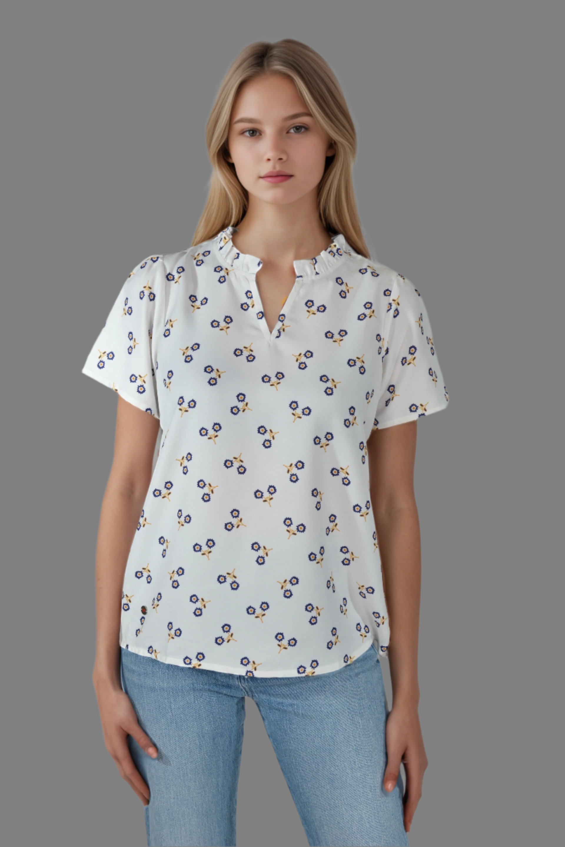 White Ruffle Split Top | DressAtR