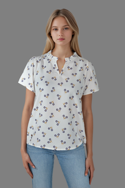 White Ruffle Split Top | DressAtR