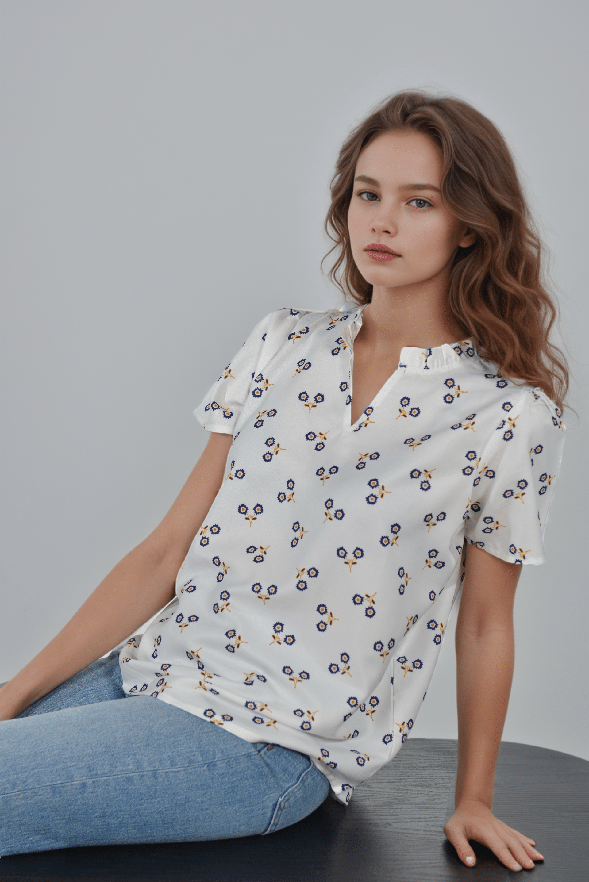 White Ruffle Split Top - DressAtR LLC