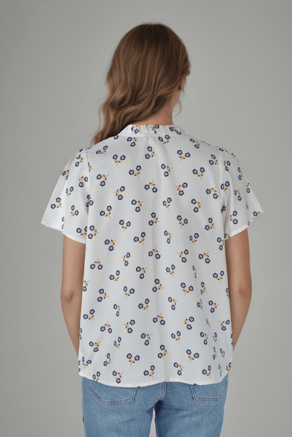 White Ruffle Split Top - DressAtR LLC